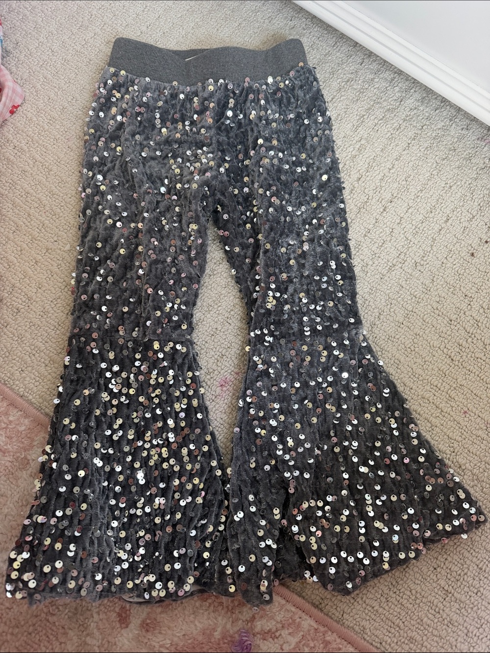 Girls' Gray Sequin Flare Pants